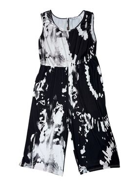⭐️ Beyond This Plane - Sleeveless Black & White Tie-Dye Cropped Jumpsuit- 4XL